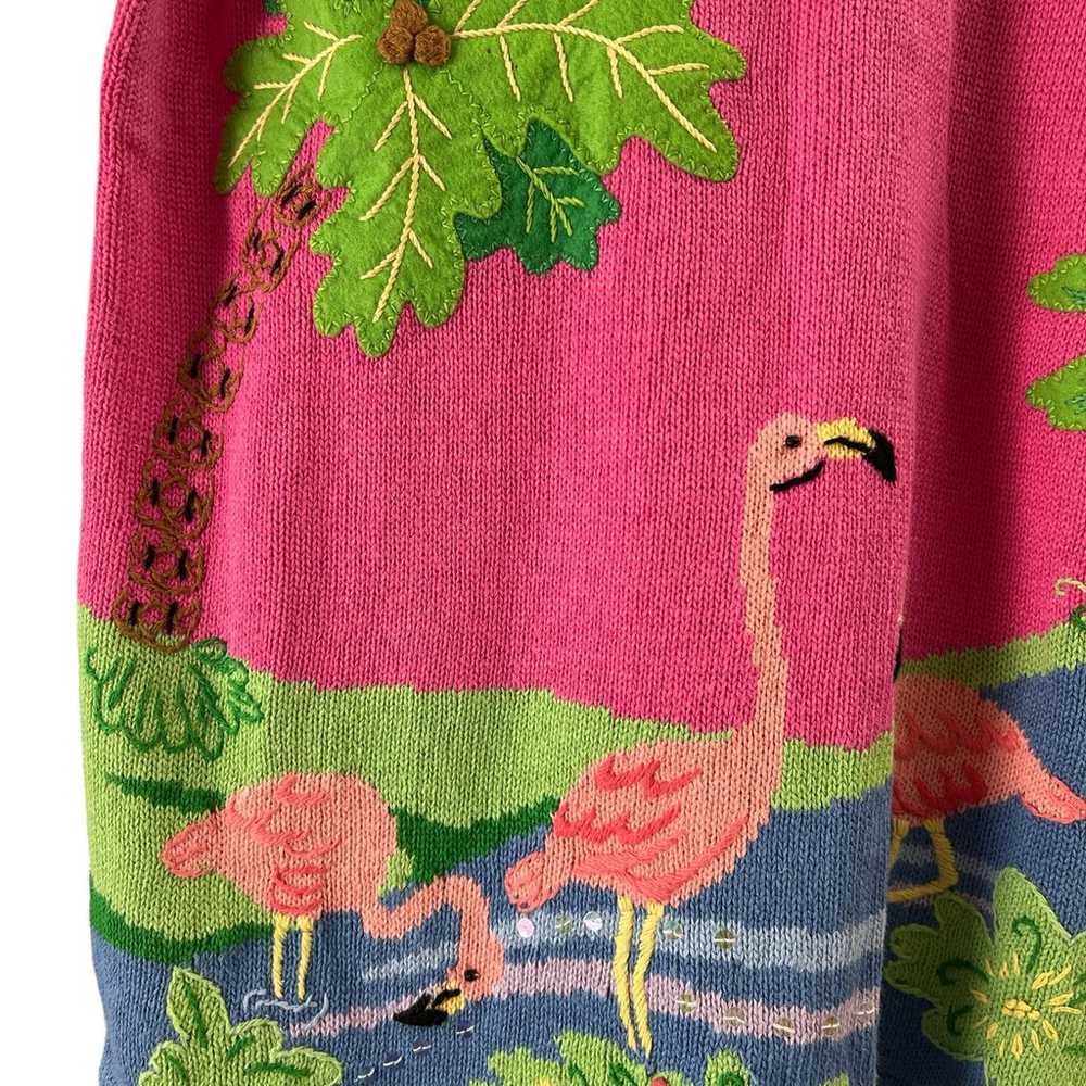 Vintage pink flamingo embroidered sweater - image 2