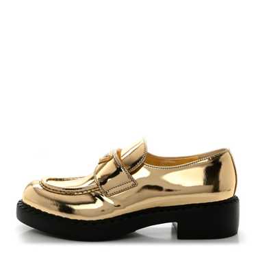 PRADA Metallic Brushed Calfskin Metal Triangle Log