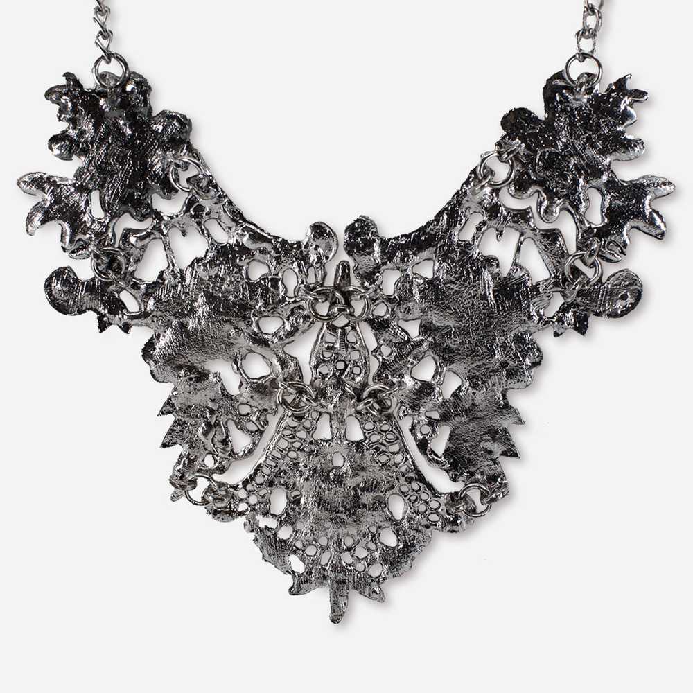 Vintage Silver Bib Necklace | Floral Lace Design - image 4