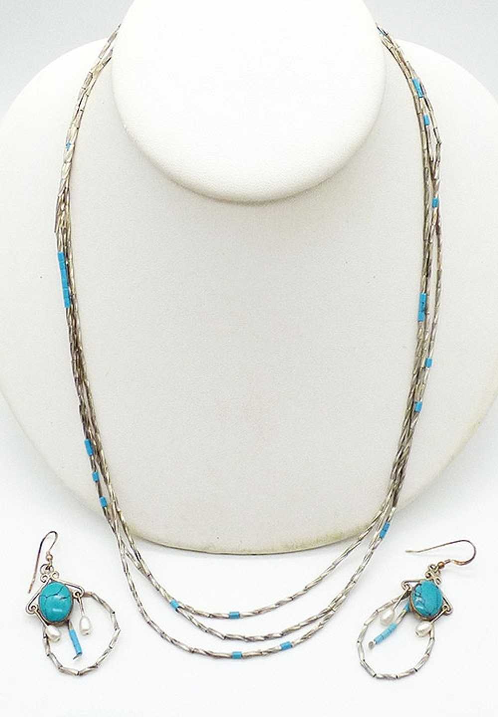 Artisan Sterling and Turquoise Bead Necklace Set - image 1