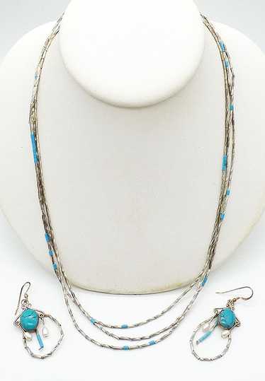 Artisan Sterling and Turquoise Bead Necklace Set