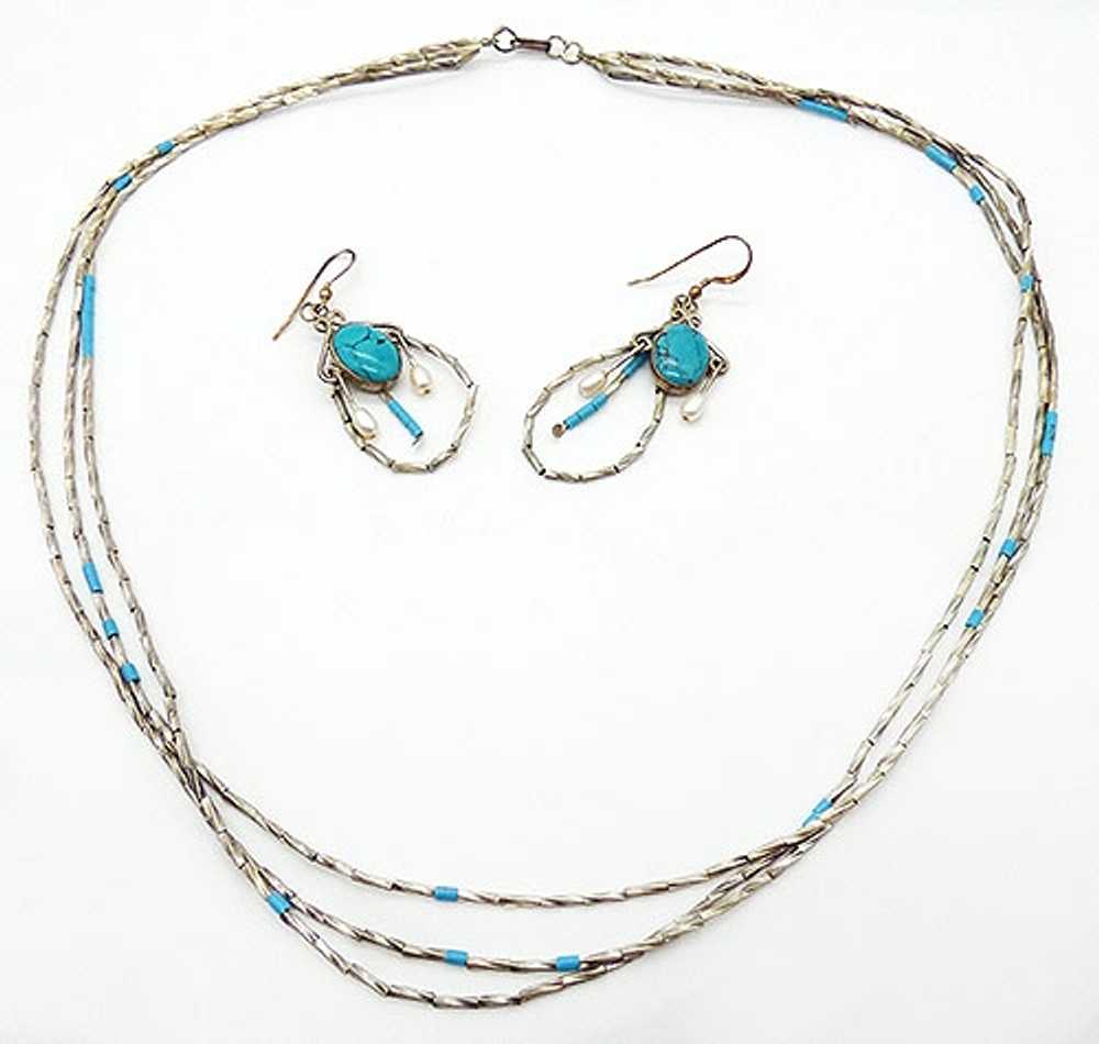 Artisan Sterling and Turquoise Bead Necklace Set - image 3