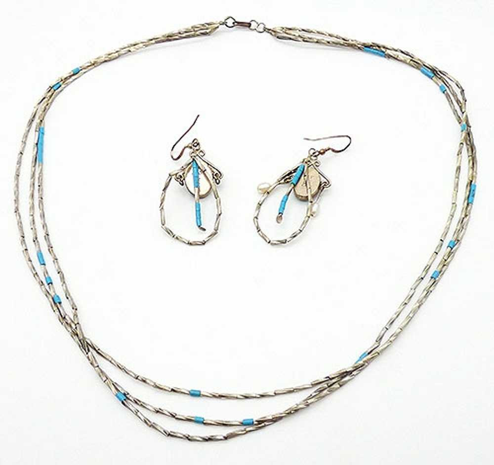 Artisan Sterling and Turquoise Bead Necklace Set - image 4