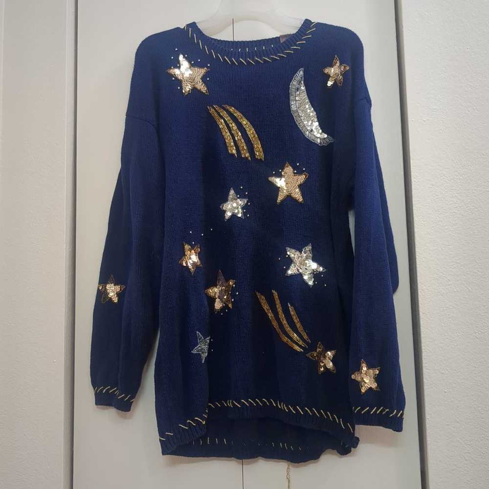 Vintage Karen Scott moon and star sequin pullover… - image 1