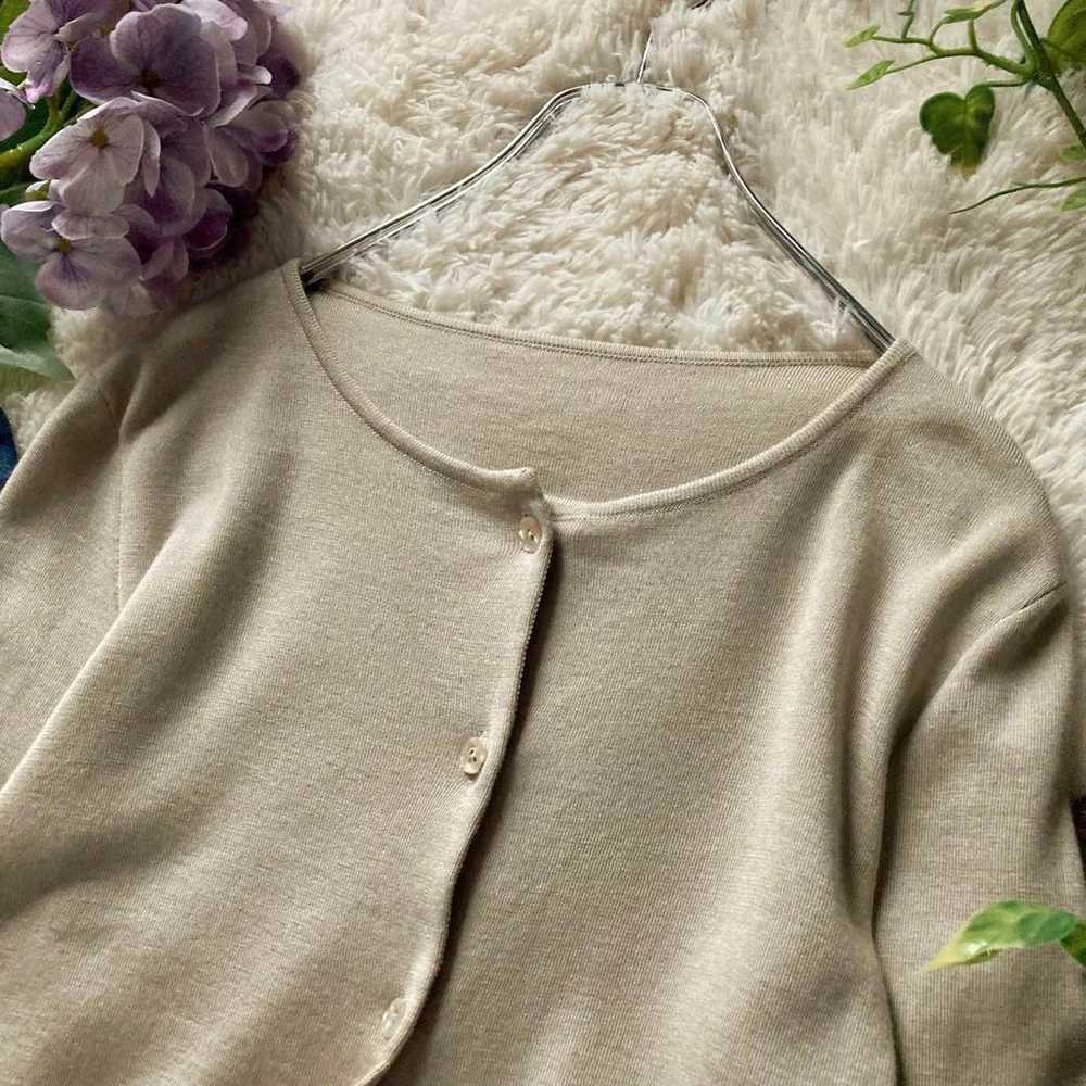 Foxy Silk Cashmere Crewneck Cardigan 40 Beige Mad… - image 2