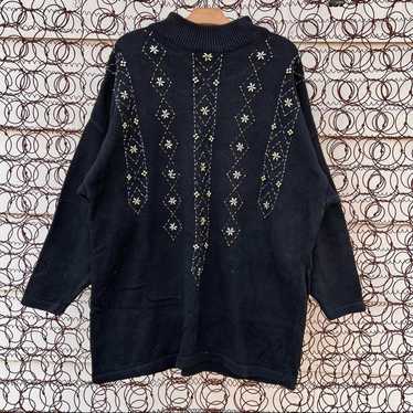 Vintage 90s Victoria Jones woman black beaded tur… - image 1