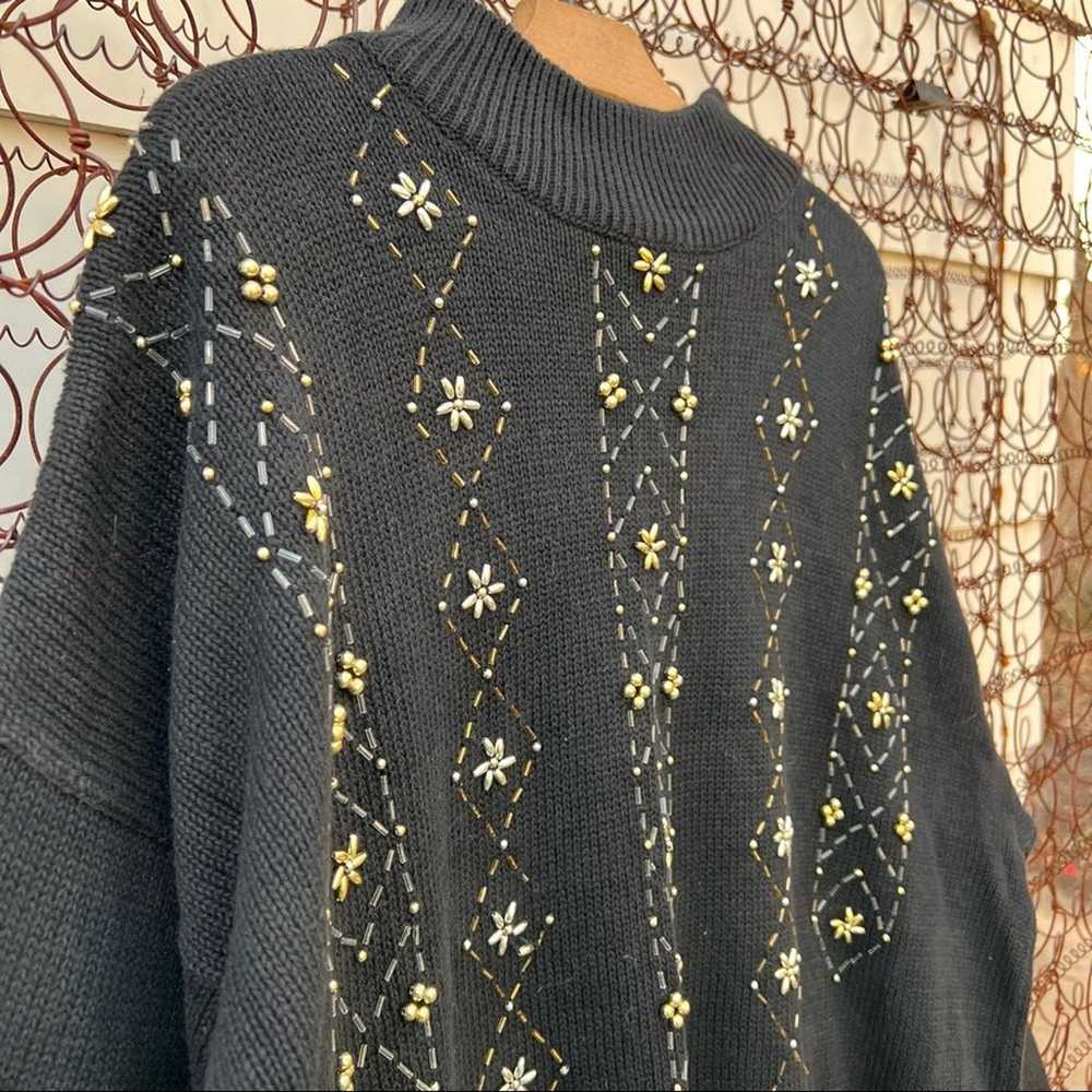 Vintage 90s Victoria Jones woman black beaded tur… - image 3