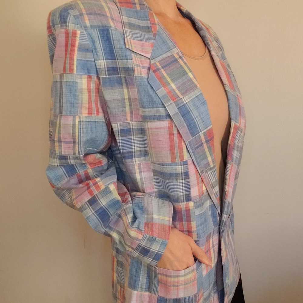 Vintage NWOT 80s Cotton Plaid One Button Blazer P… - image 2