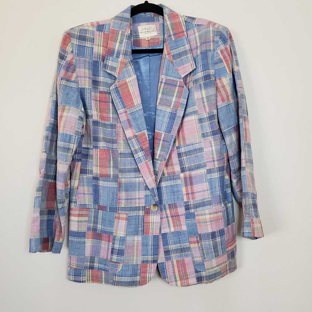 Vintage NWOT 80s Cotton Plaid One Button Blazer P… - image 6