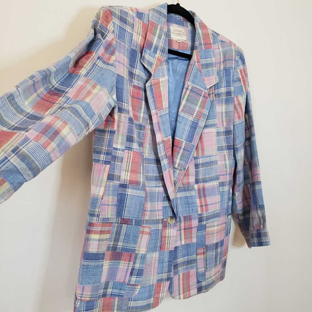 Vintage NWOT 80s Cotton Plaid One Button Blazer P… - image 8