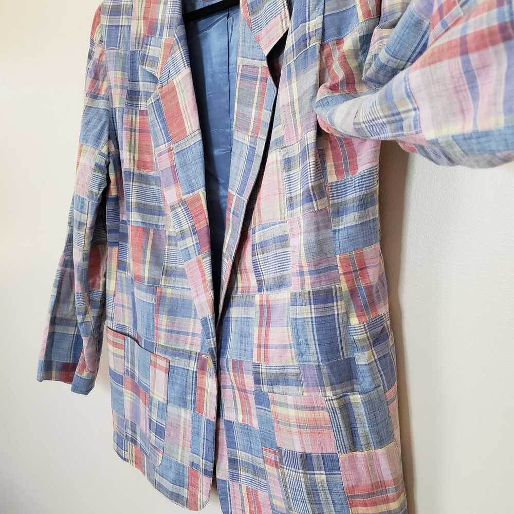 Vintage NWOT 80s Cotton Plaid One Button Blazer P… - image 9