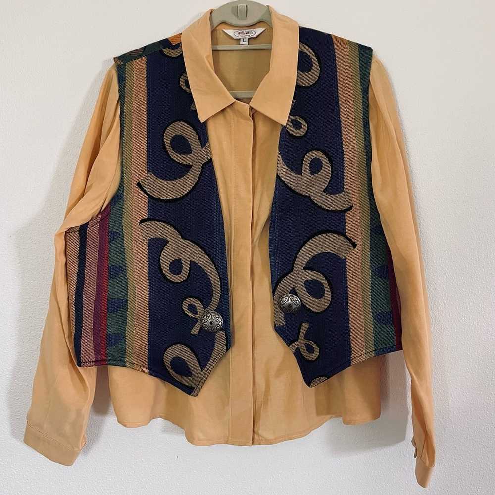 VTG WRAPS Western LS Shirt and Printed Vest- cowg… - image 1