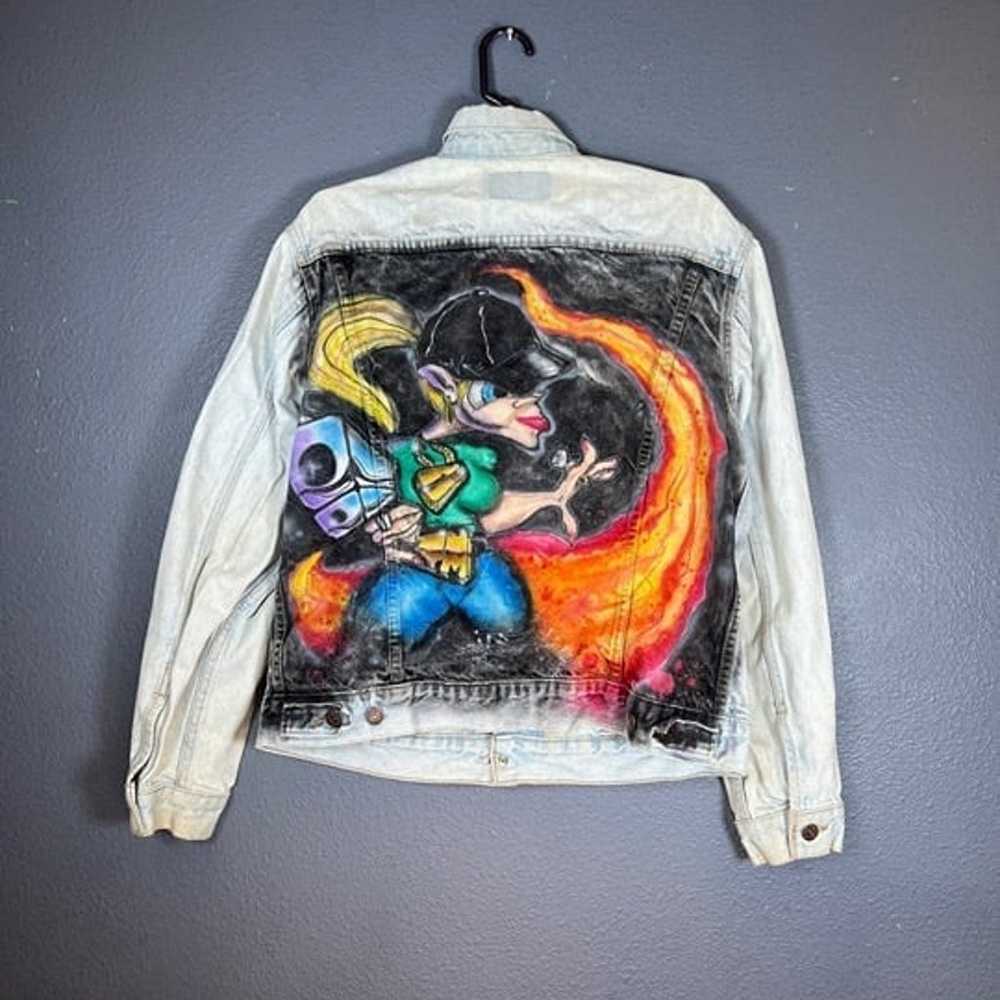 levis § custom size M print vintage jean jacket l… - image 1