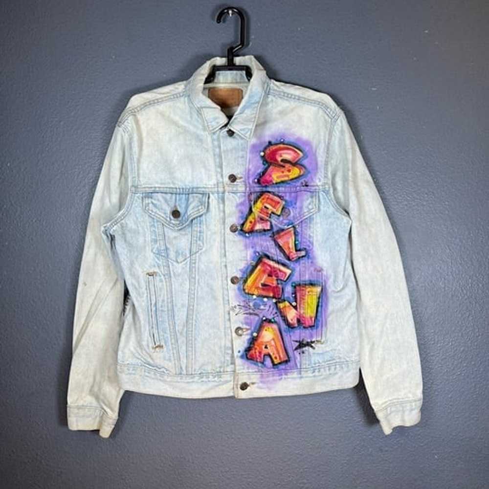 levis § custom size M print vintage jean jacket l… - image 2