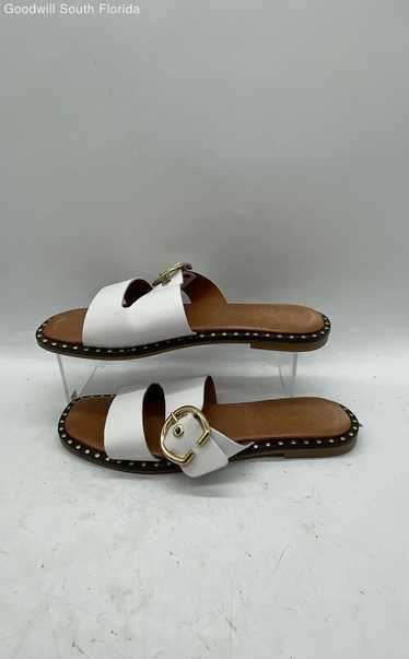 Coach Womens White And Brown Leather Slip-On Flat 