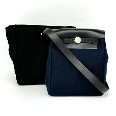 Hermes Hermes Hermes TPM Canvas Shoulder Bag Navy… - image 1