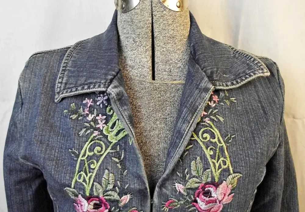 1990s Live A Little Womens Embroidered Long Denim… - image 3