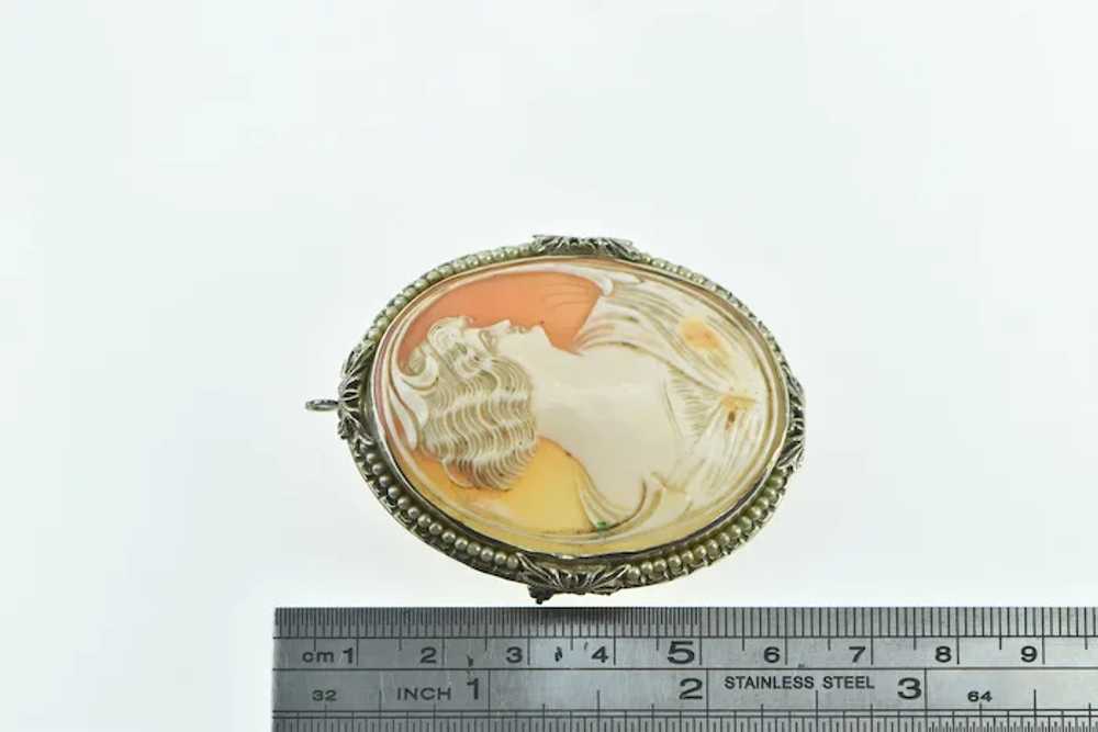 14K Oval Carved Shell Cameo Seed Pearl Lady Penda… - image 4