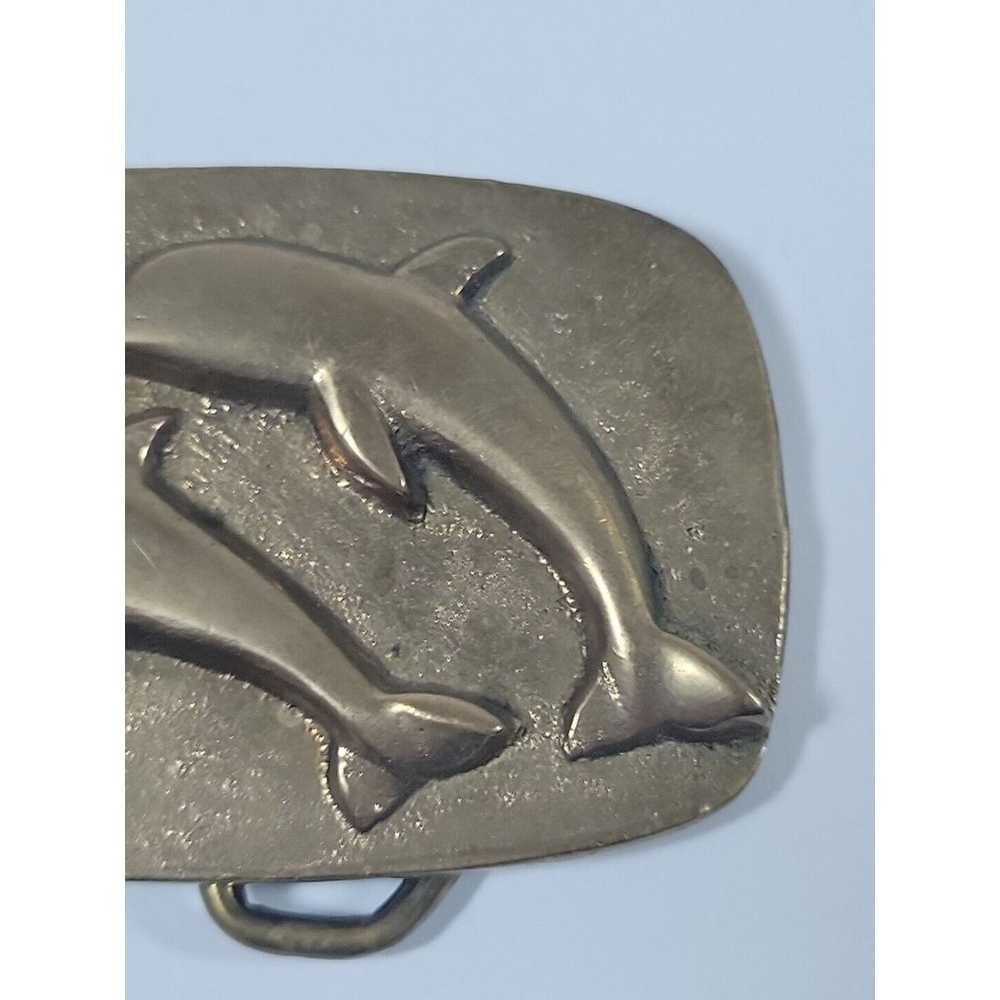 Vtg Dolphin Brass Metal Belt Buckle Well-Made Hea… - image 2