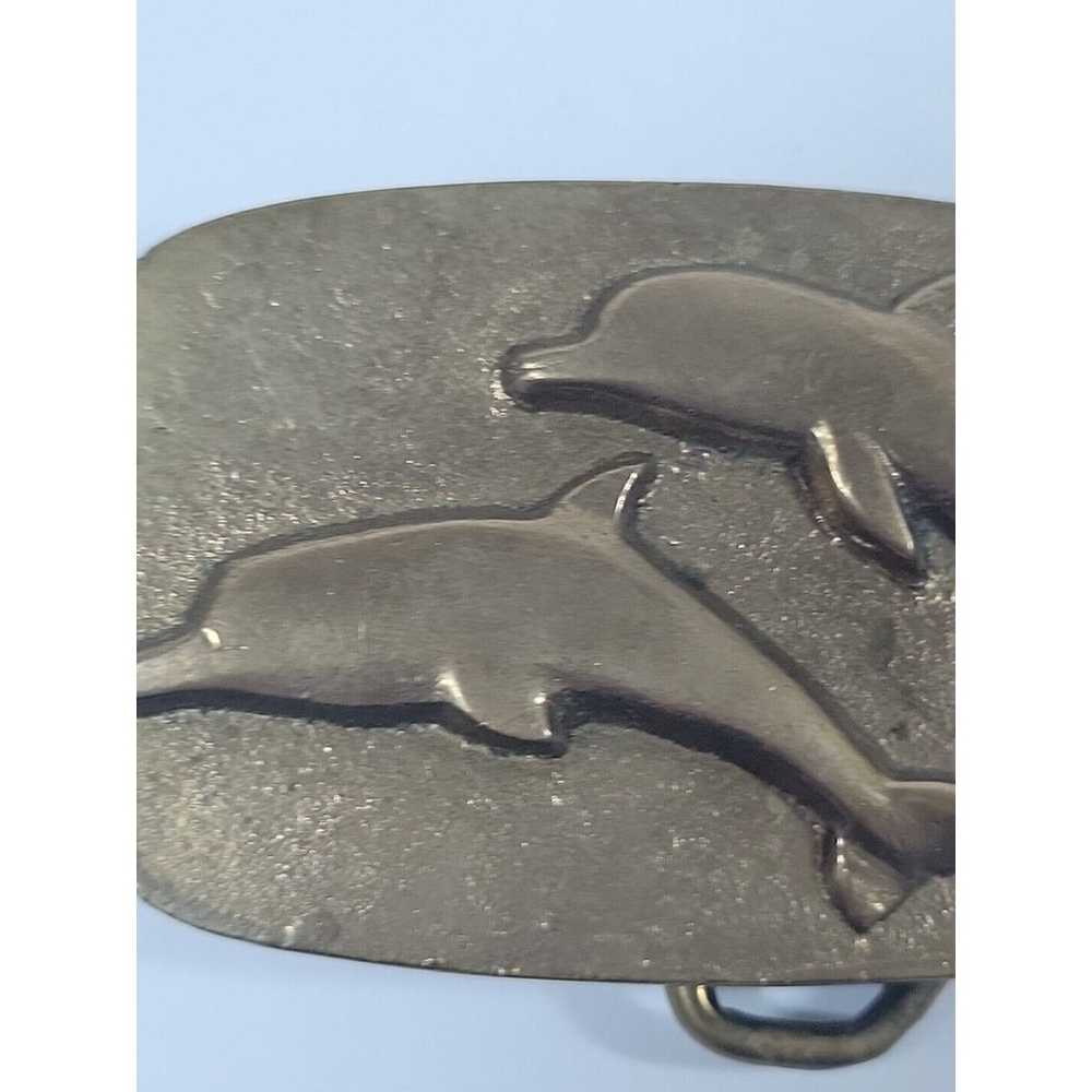 Vtg Dolphin Brass Metal Belt Buckle Well-Made Hea… - image 3