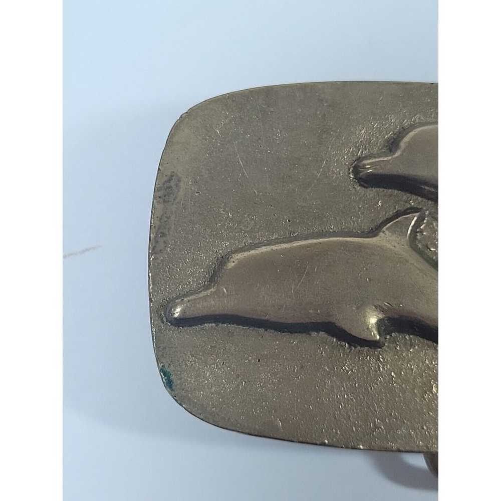 Vtg Dolphin Brass Metal Belt Buckle Well-Made Hea… - image 4