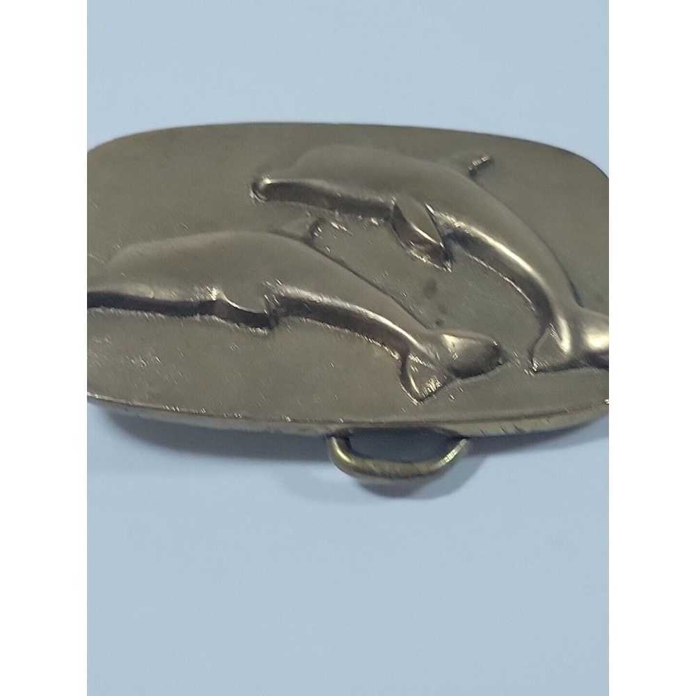 Vtg Dolphin Brass Metal Belt Buckle Well-Made Hea… - image 5