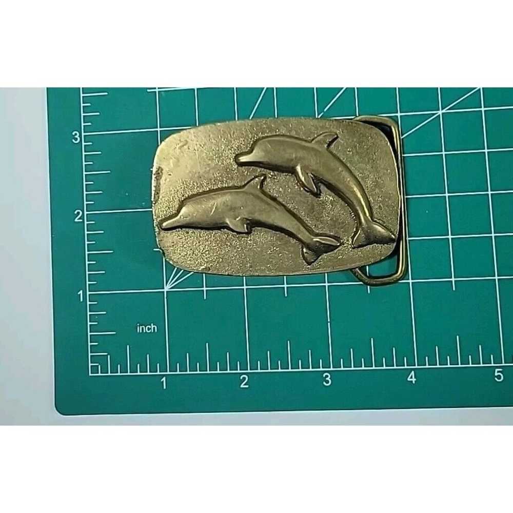 Vtg Dolphin Brass Metal Belt Buckle Well-Made Hea… - image 7