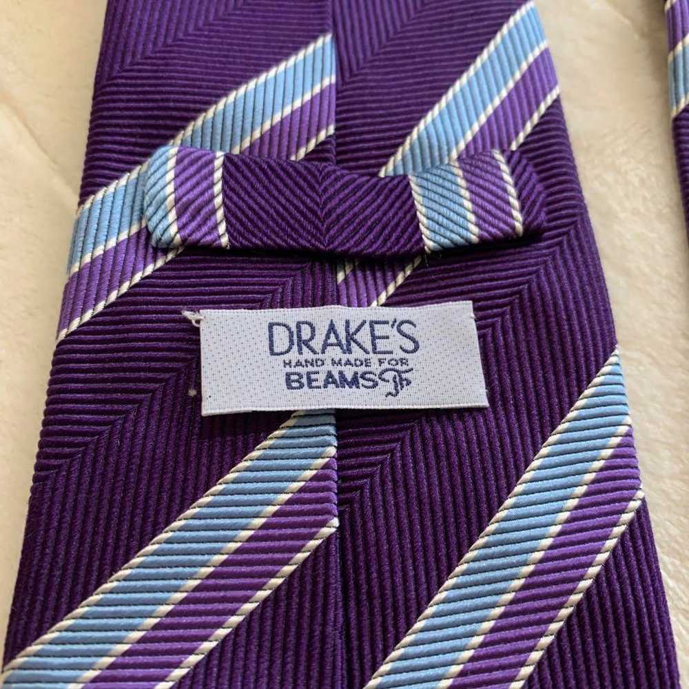 DRAKE'S BEAMS F Necktie Purple Blue Stripe Silk - image 3