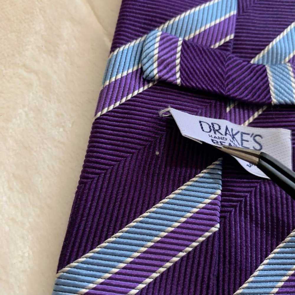 DRAKE'S BEAMS F Necktie Purple Blue Stripe Silk - image 4