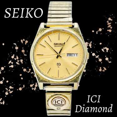 Vintage Rare Seiko SQ Men’s Gold Diamond Watch - image 1