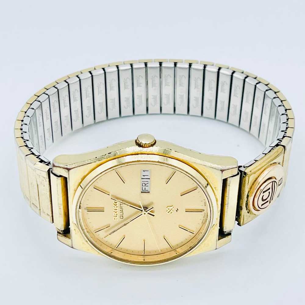 Vintage Rare Seiko SQ Men’s Gold Diamond Watch - image 9