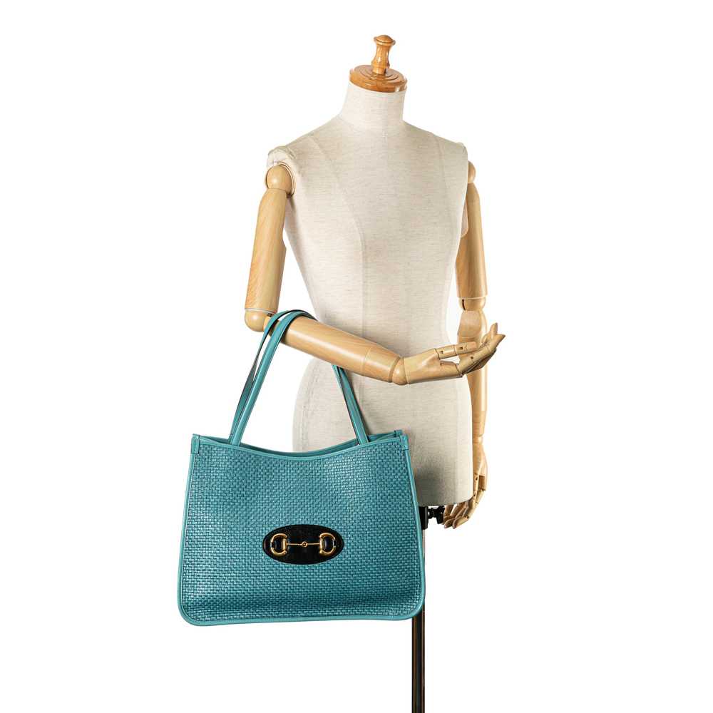 Blue Gucci Raffia Horsebit 1955 Tote - image 10