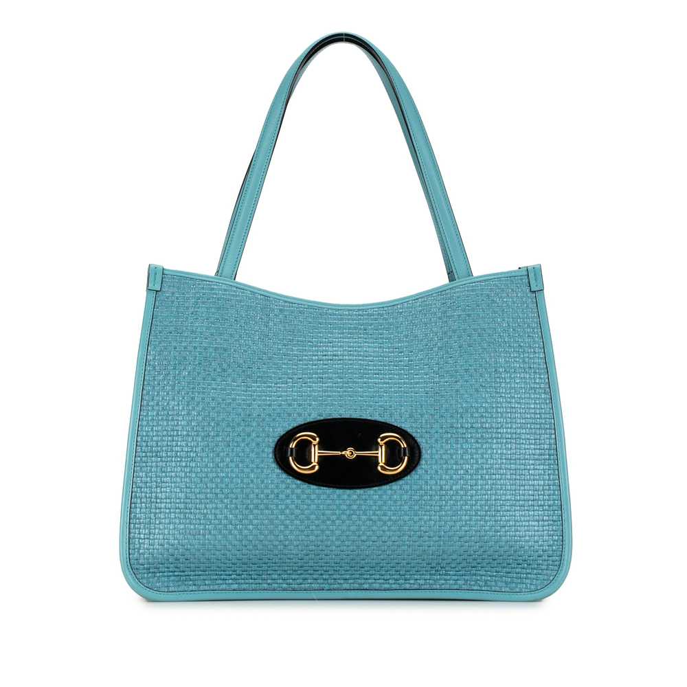 Blue Gucci Raffia Horsebit 1955 Tote - image 1