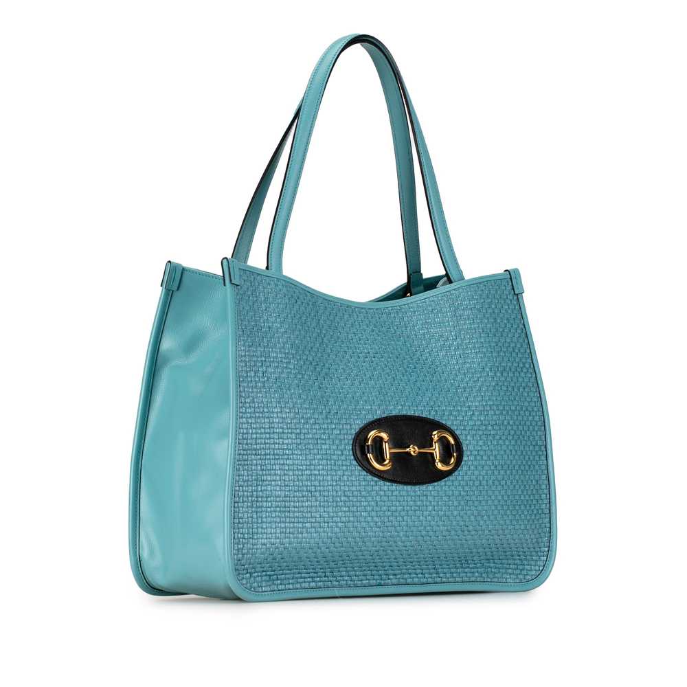 Blue Gucci Raffia Horsebit 1955 Tote - image 2