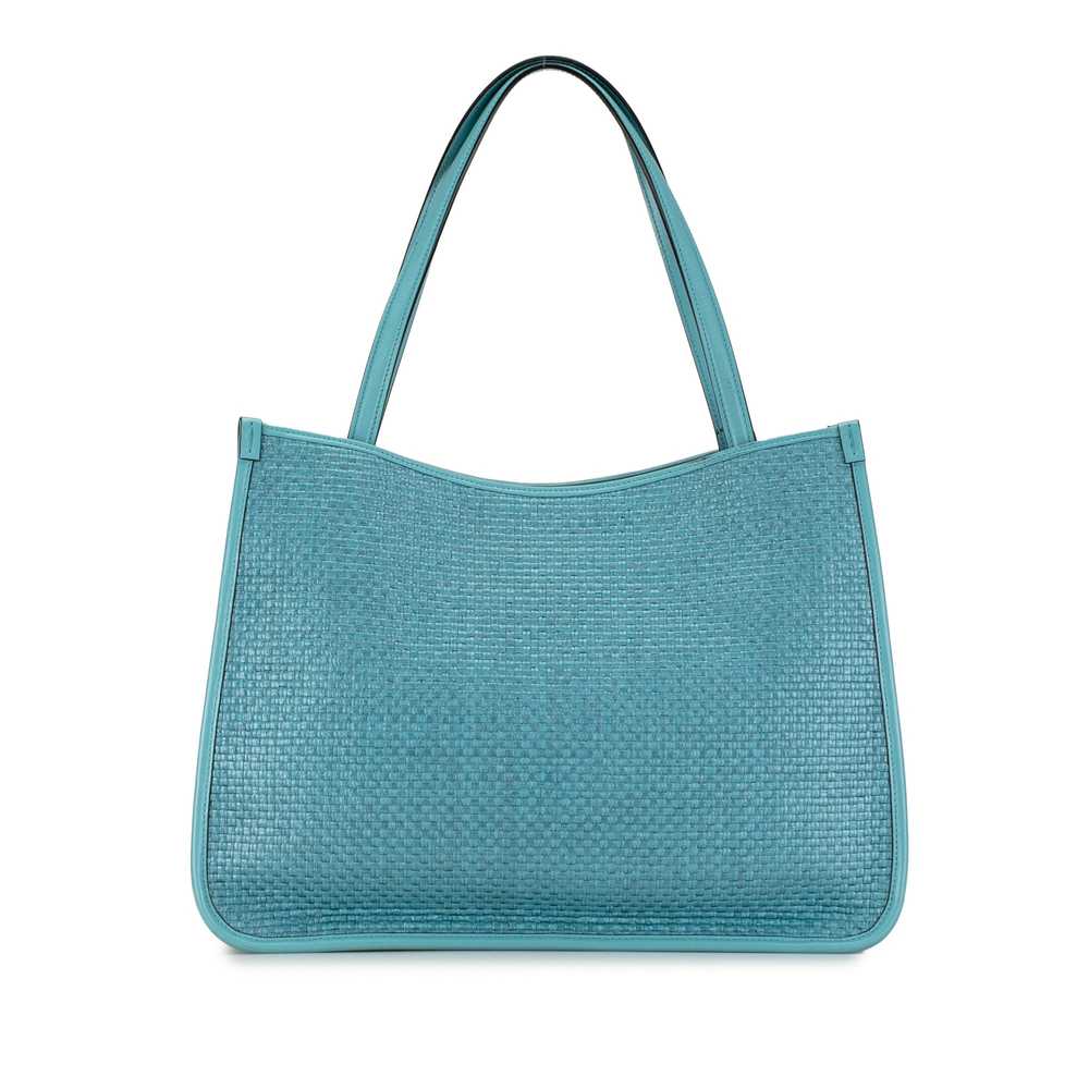 Blue Gucci Raffia Horsebit 1955 Tote - image 3