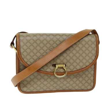 CELINE Macadam Canvas Shoulder Bag Beige Auth 8163