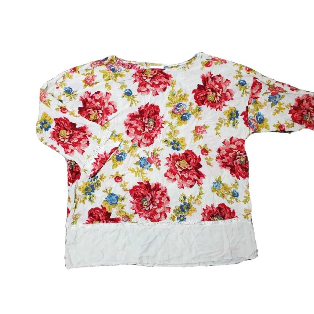 Vintage J.Jill Women XL Red Floral Casual Top 3/4… - image 1