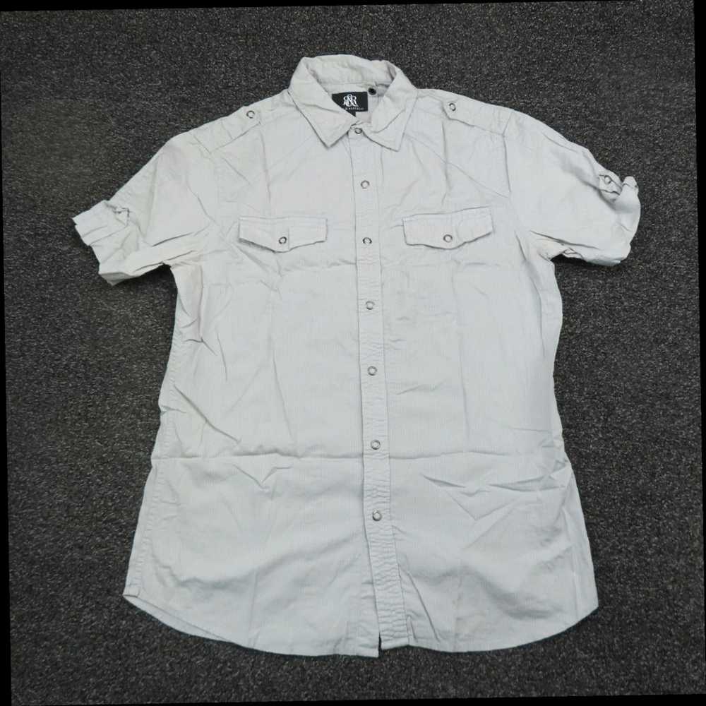 Vintage Gray Striped Short Sleeve Snap Button Up … - image 1