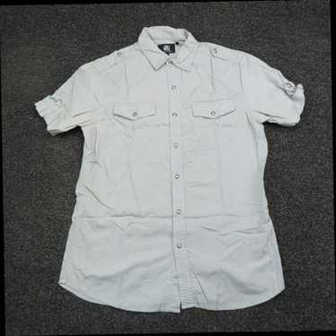 Vintage Gray Striped Short Sleeve Snap Button Up … - image 1