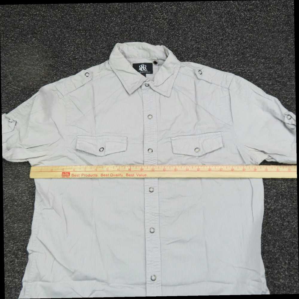 Vintage Gray Striped Short Sleeve Snap Button Up … - image 2