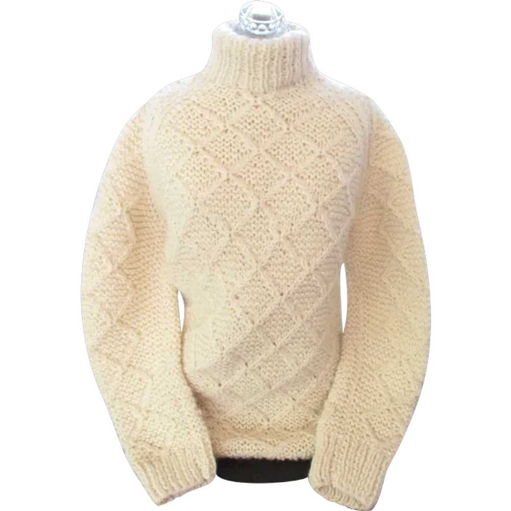 1970s Genuine Aran Wool Fishermans Sweater Handkn… - image 1