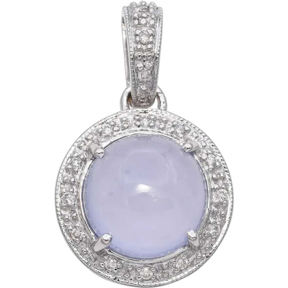 Vintage 14K White Gold Chalcedony & Pave Diamond … - image 1