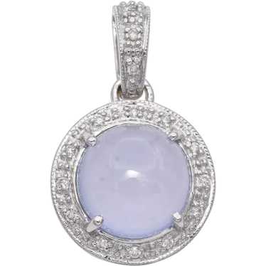 Vintage 14K White Gold Chalcedony & Pave Diamond … - image 1