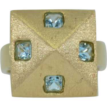 Italian 14K & Aquamarine Modernist Ring