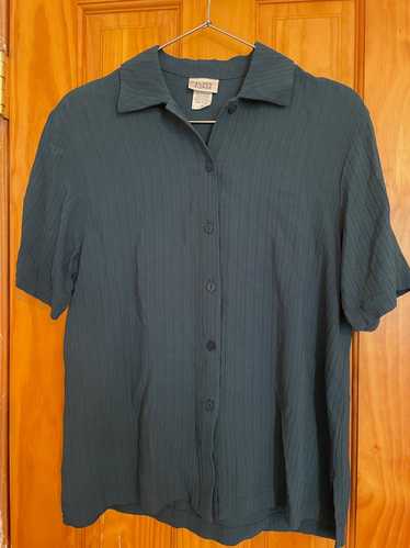 EILEEN FISHER Short-sleeved, forest-blue button do