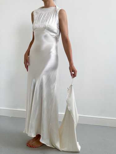 1930s Ivory Satin Sleeveless Wedding Dress with G… - image 1