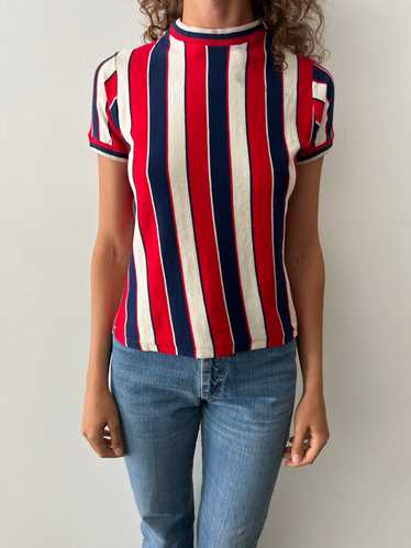 60s Striped Mock Neck Tee