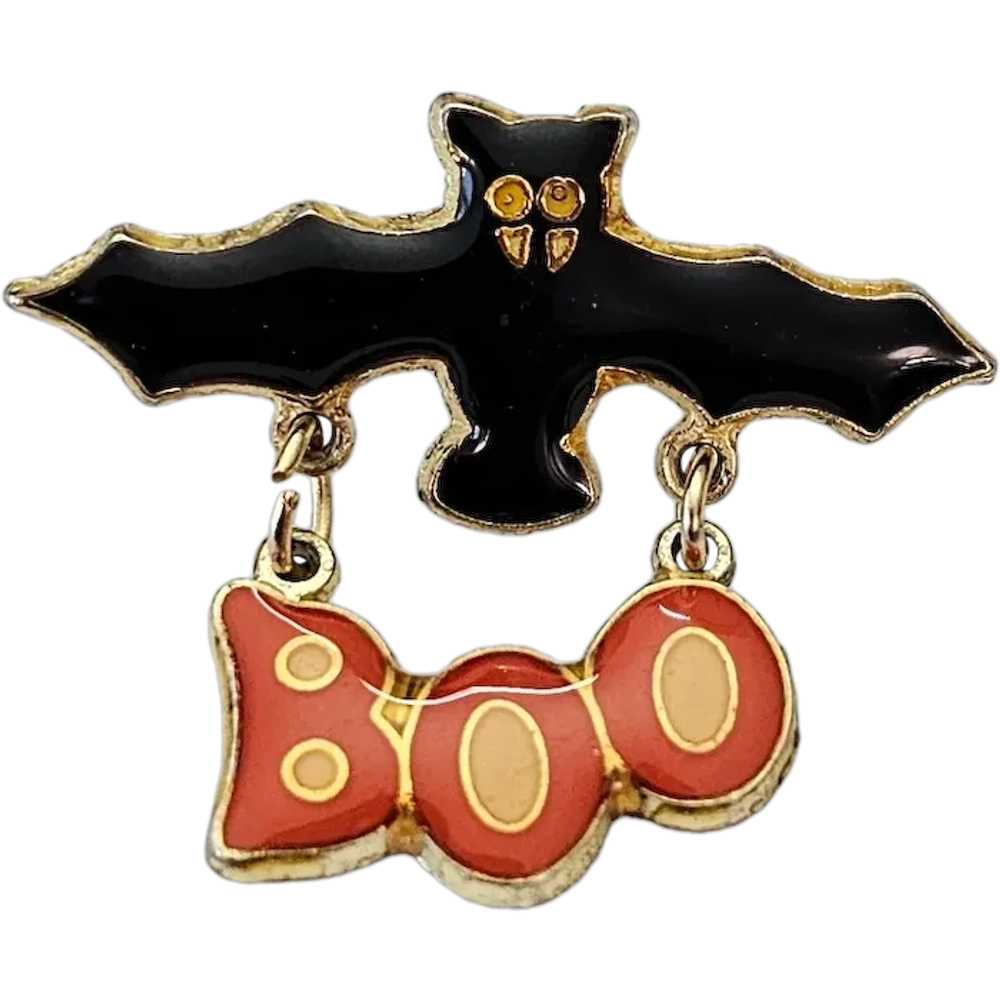 Black Bat With “Boo” Charm Dangle Lapel Pin L328 - image 1