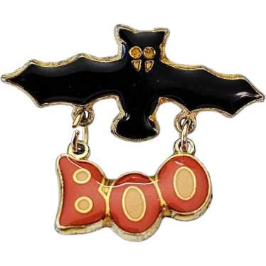 Black Bat With “Boo” Charm Dangle Lapel Pin L328 - image 1