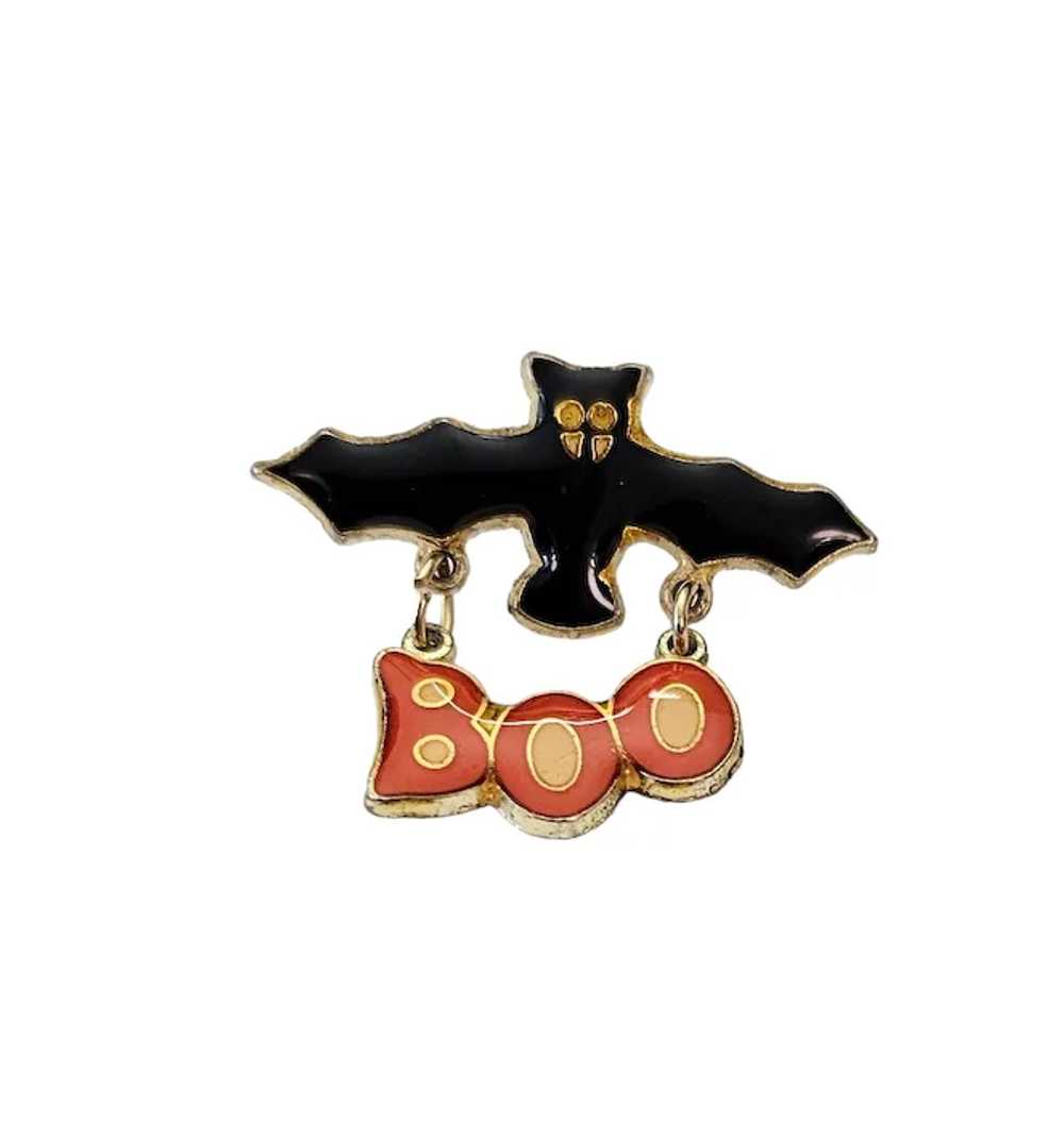 Black Bat With “Boo” Charm Dangle Lapel Pin L328 - image 2